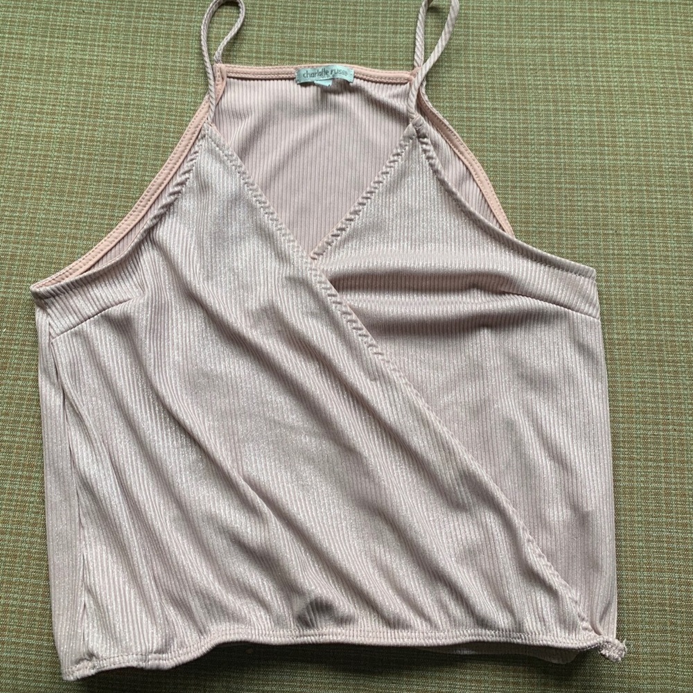 Charlotte pink metallic plunge tank top